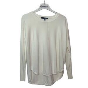 Ellen Tracy Lightweight White Knit Long Sleeve Scoop Neck Spring Sweater